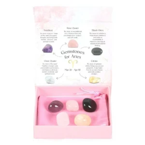 Aries Crystal Tumblestone Set -oinaan luonnonkivi lahjapakkaus