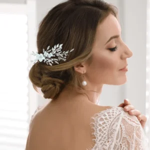 ATHENA BRIDAL | Céline -kukkakoristeinen hiuskoru klipsillä (hopea)