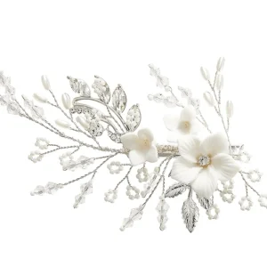 ATHENA BRIDAL | Céline -kukkakoristeinen hiuskoru klipsillä (hopea)