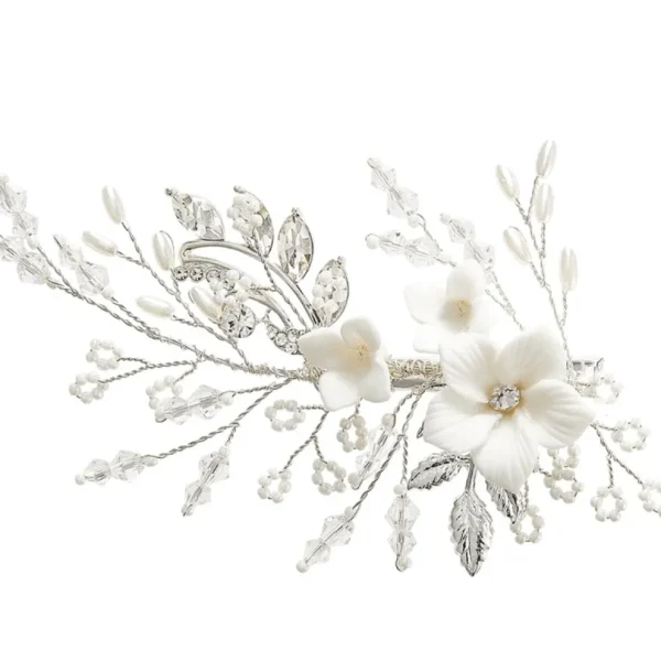 ATHENA BRIDAL | Céline -kukkakoristeinen hiuskoru klipsillä (hopea)