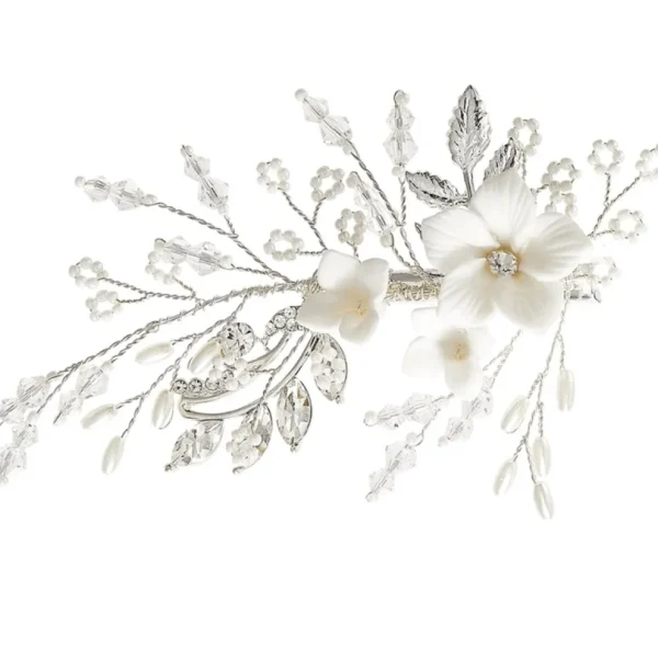 ATHENA BRIDAL | Céline -kukkakoristeinen hiuskoru klipsillä (hopea)