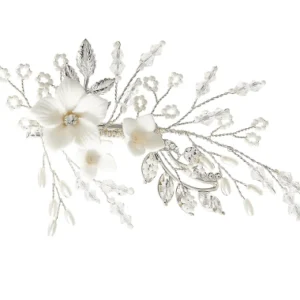 ATHENA BRIDAL | Céline -kukkakoristeinen hiuskoru klipsillä (hopea)