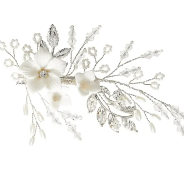 ATHENA BRIDAL | Céline -kukkakoristeinen hiuskoru klipsillä (hopea)