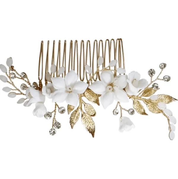 ATHENA BRIDAL | Nadine -kukkakoristeinen hiuskoru (kulta)