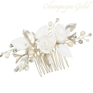ATHENA BRIDAL | Ophélie -kukkakoristeinen hiuskoru (shampanja kulta)