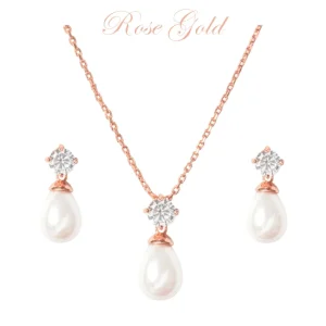 ATHENA BRIDAL | Rosegold Pearl Set -kristallikorusetti helmipisaralla