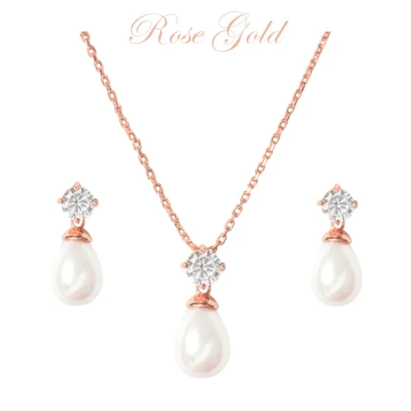 ATHENA BRIDAL | Rosegold Pearl Set -kristallikorusetti helmipisaralla