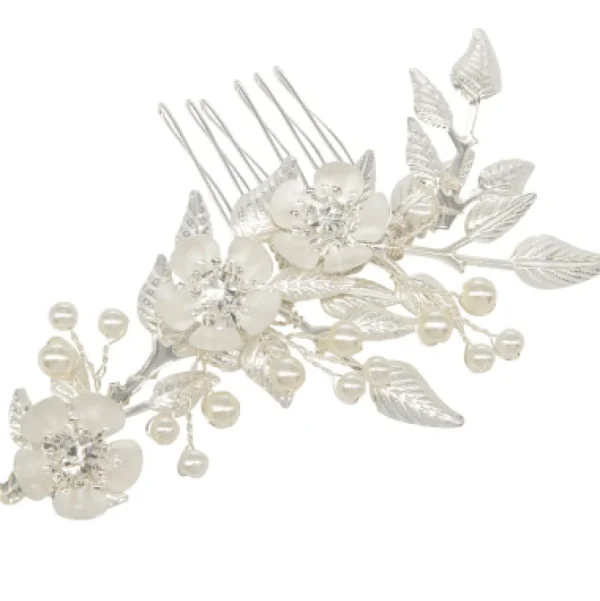 ATHENA BRIDAL | Sabine -kukkakoristeinen muotoiltava hiuskoru (hopea)