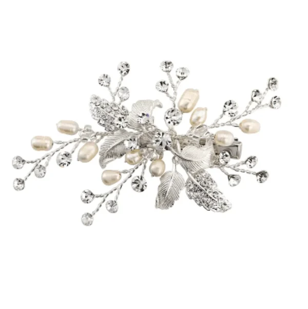 ATHENA BRIDAL | Sandrine -helmikoristeinen hiuskoru klipsillä (hopea)