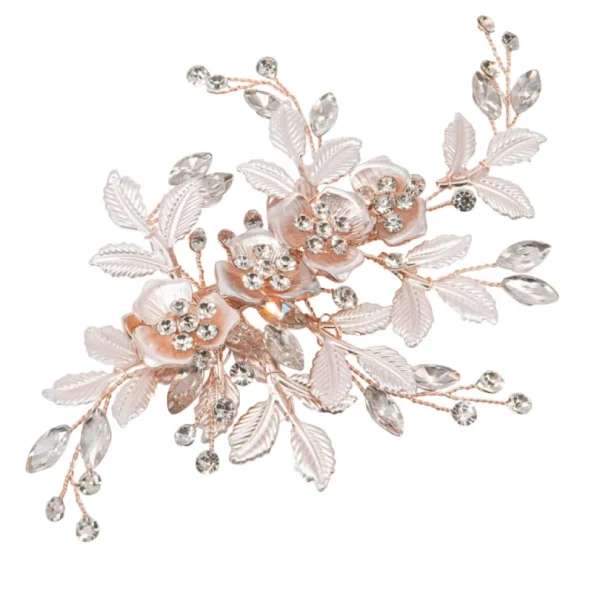 ATHENA BRIDAL | Sara -kukkakoristeinen hiuskoru klipsillä (ruusukulta)