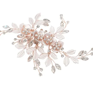 ATHENA BRIDAL | Sara -kukkakoristeinen hiuskoru klipsillä (ruusukulta)