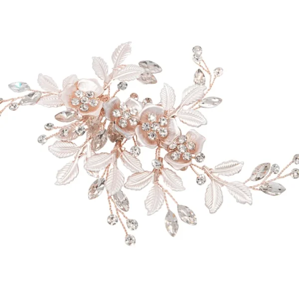 ATHENA BRIDAL | Sara -kukkakoristeinen hiuskoru klipsillä (ruusukulta)