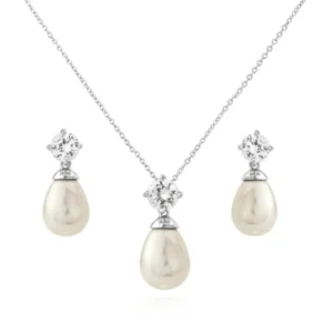 ATHENA BRIDAL | Silver Pearl Set -kristallikorusetti helmipisaralla