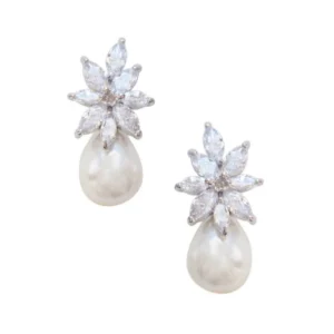 ATHENA BRIDAL | Évelyne -kristallikoristeiset helmikorvakorut (hopea)