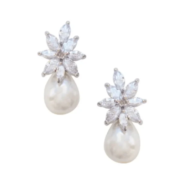 ATHENA BRIDAL | Évelyne -kristallikoristeiset helmikorvakorut (hopea)