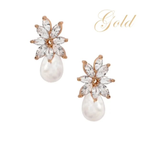 ATHENA BRIDAL | Évelyne -kristallikoristeiset helmikorvakorut (kulta)