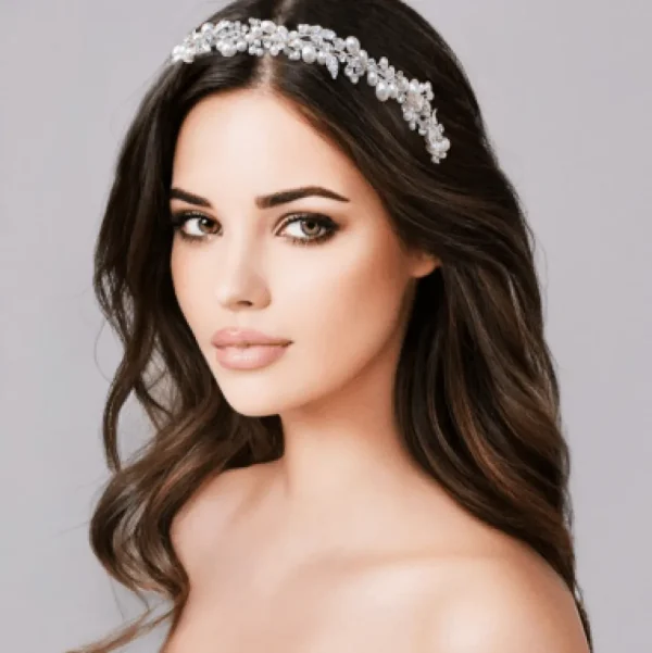 ATHENA BRIDAL, Annabella -hopeinen juhlapanta helmin ja kristallein