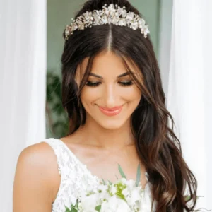 ATHENA BRIDAL, Divine -hopeinen tiara kristallein