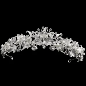 ATHENA BRIDAL, Divine -hopeinen tiara kristallein