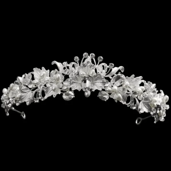 ATHENA BRIDAL, Divine -hopeinen tiara kristallein