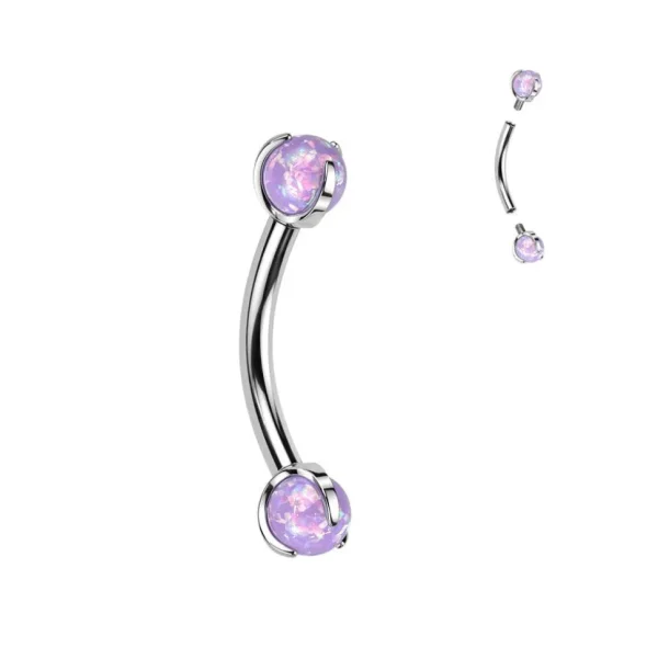 Bananabell/kaareva tappi 1,2mm -Titanium Opal Barbell in Purple