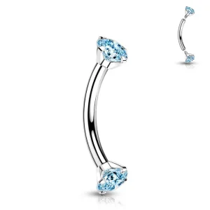 Bananabell/kaareva tappi 1,2mm -Titanium CZ Curved Barbell in Blue
