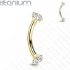 Bananabell/kaareva tappi 1,2mm | Titanium CZ Curved Barbell in Gold
