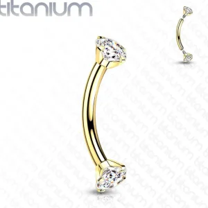 Bananabell/kaareva tappi 1,2mm | Titanium CZ Curved Barbell in Gold