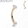 Bananabell/kaareva tappi 1,2mm | Titanium CZ Curved Barbell in Rosegold