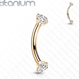 Bananabell/kaareva tappi 1,2mm | Titanium CZ Curved Barbell in Rosegold