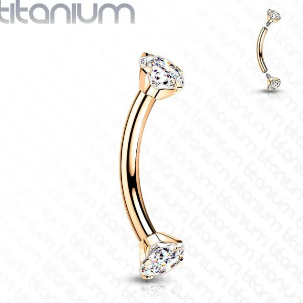 Bananabell/kaareva tappi 1,2mm | Titanium CZ Curved Barbell in Rosegold