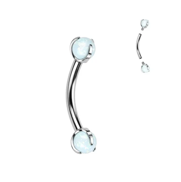 Bananabell/kaareva tappi 1,2mm -Titanium Opal Barbell in White