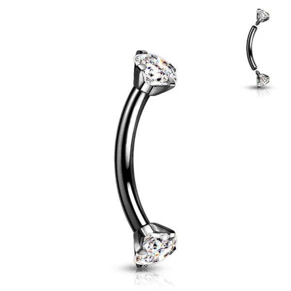 Bananabell/kaareva tappi 1,2mm -Titanium CZ Curved Barbell in Black