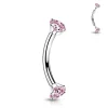 Bananabell/kaareva tappi 1,2mm -Titanium CZ Curved Barbell in Pink