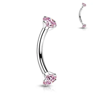 Bananabell/kaareva tappi 1,2mm -Titanium CZ Curved Barbell in Pink