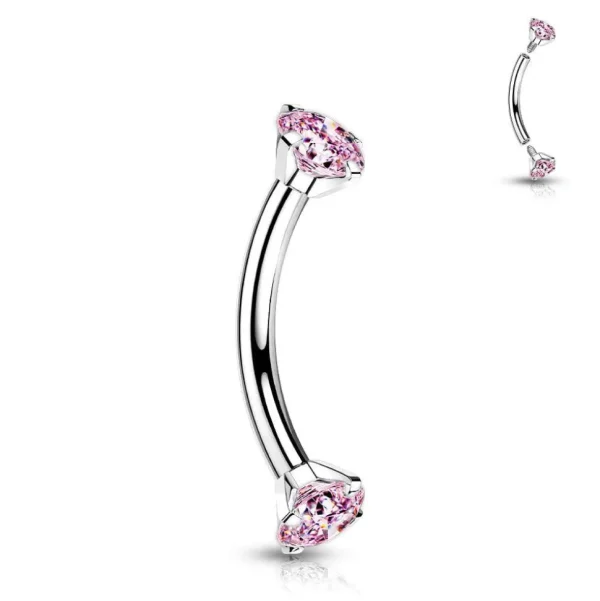 Bananabell/kaareva tappi 1,2mm -Titanium CZ Curved Barbell in Pink