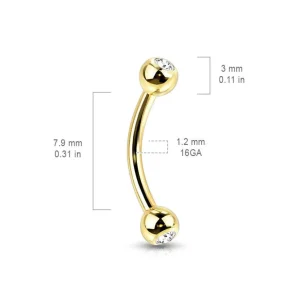 Bananabell/kaareva tappi 1,2mm | Titanium Double Gem Curved Barbell