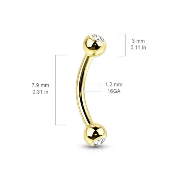 Bananabell/kaareva tappi 1,2mm | Titanium Double Gem Curved Barbell