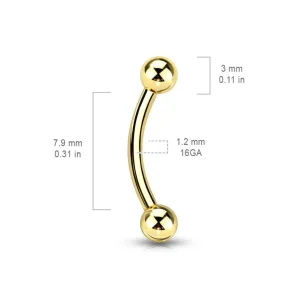 Bananabell/kaareva tappi 1,2mm -Basic Titanium Curved Barbell in Gold