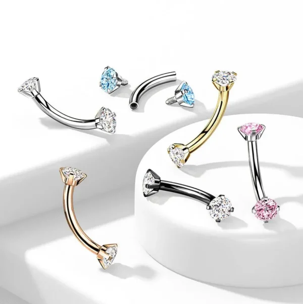 Bananabell/kaareva tappi 1,2mm -Titanium CZ Curved Barbell in Black