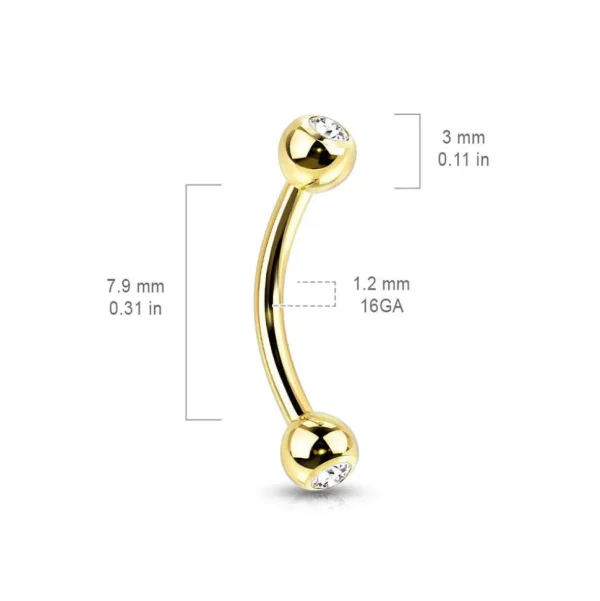 Bananabell/kaareva tappi 1,2mm -Titanium Curved Barbell in Multicolor
