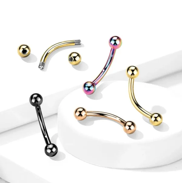 Bananabell/kaareva tappi 1,2mm -Basic Titanium Curved Barbell in Gold