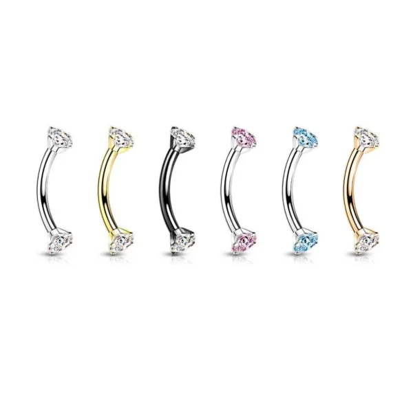 Bananabell/kaareva tappi 1,2mm -Titanium CZ Curved Barbell in Black