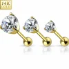 Barbell, 14K Gold Prong Set CZ Top -kultainen barbell-koru