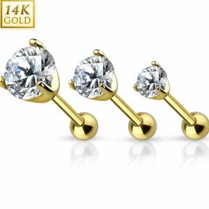 Barbell, 14K Gold Prong Set CZ Top -kultainen barbell-koru