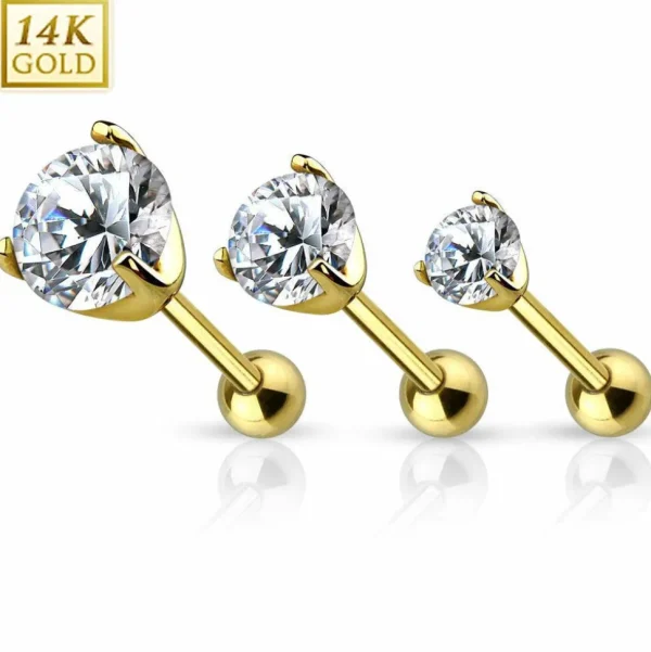 Barbell, 14K Gold Prong Set CZ Top -kultainen barbell-koru