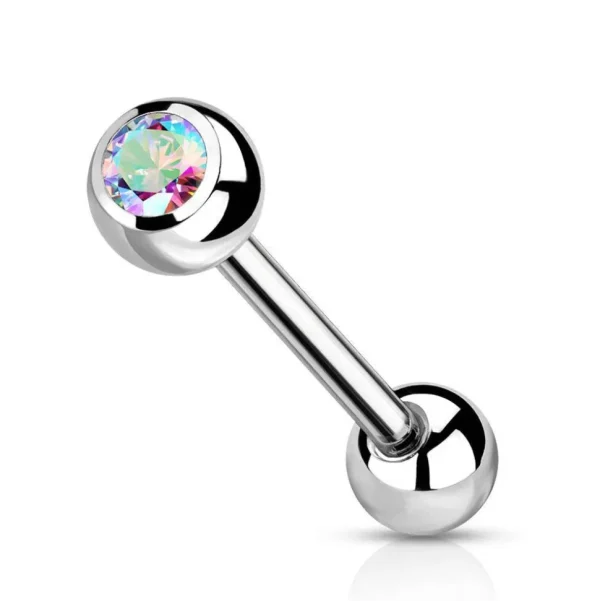 Barbell/kielikoru, Titanium Barbell With Aurora Borealis CZ