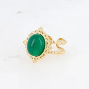 BOHM PARIS | Bague Galinatina -kirurginterässormus vihreällä kivellä