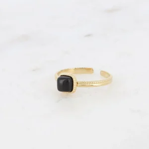 BOHM PARIS | Bague Kalys -kirurginterässormus mustalla kivellä