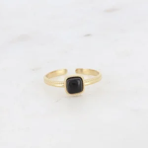 BOHM PARIS | Bague Kalys -kirurginterässormus mustalla kivellä